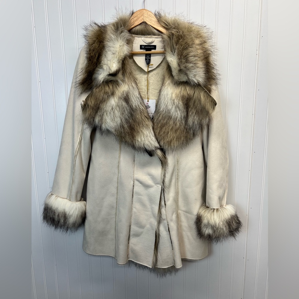 INC International Concepts‎ Faux Fur Faux Suede Fleece Lined Coat Sz M